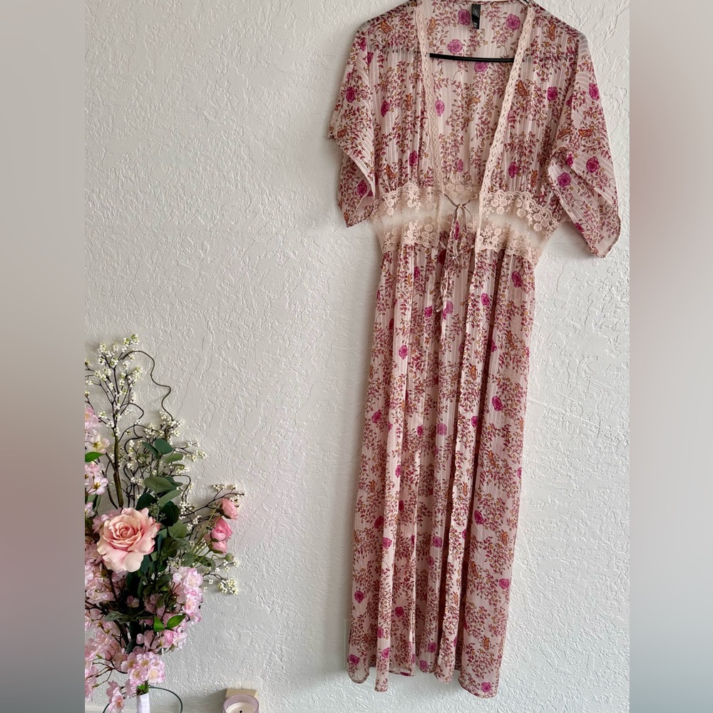 floral hippie style robe, transparent fabric